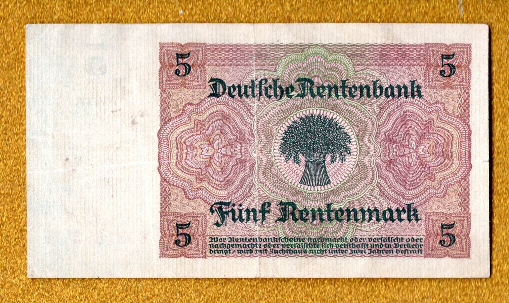 Banconote: Germany 5 rentenmark 1926 selten – Usato da Leibstadt venduto da baroc333 1