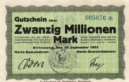 Dirlewang 20 Mil.Mark+Stempel SN grün 10.09.1923 VZ+-VZ++