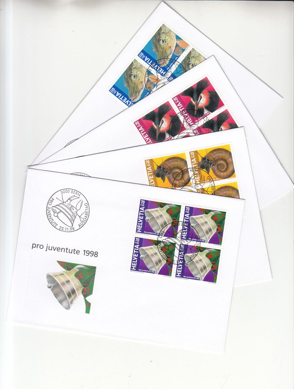 Alle Briefmarken: SBK J348 - J351 im 4er-Block FDC – Gebraucht aus Bürglen TG von StampGraf