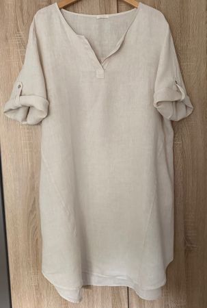 Tunika Kleid lange Bluse Leinen beige Grösse XL