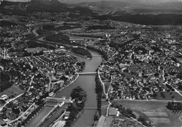 Alte Ansichtskarte von Aarau gel. 1961 Flugaufname Schait