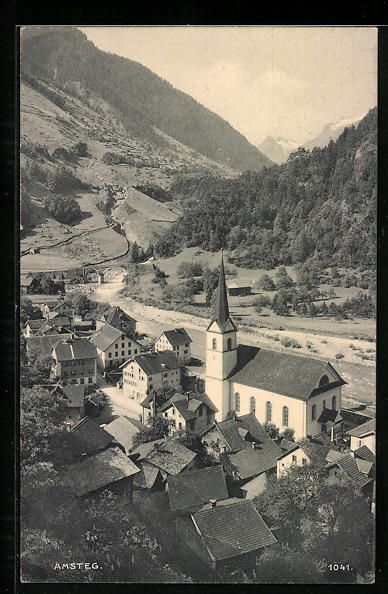 Cartoline postali: AK Amsteg, Teilansicht mit Kirche, 1918 – Usato da Berlin venduto da bartko-reher