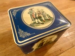 Blaue Vintage Dose mit Schweizer Motiven, Herbstdeko!