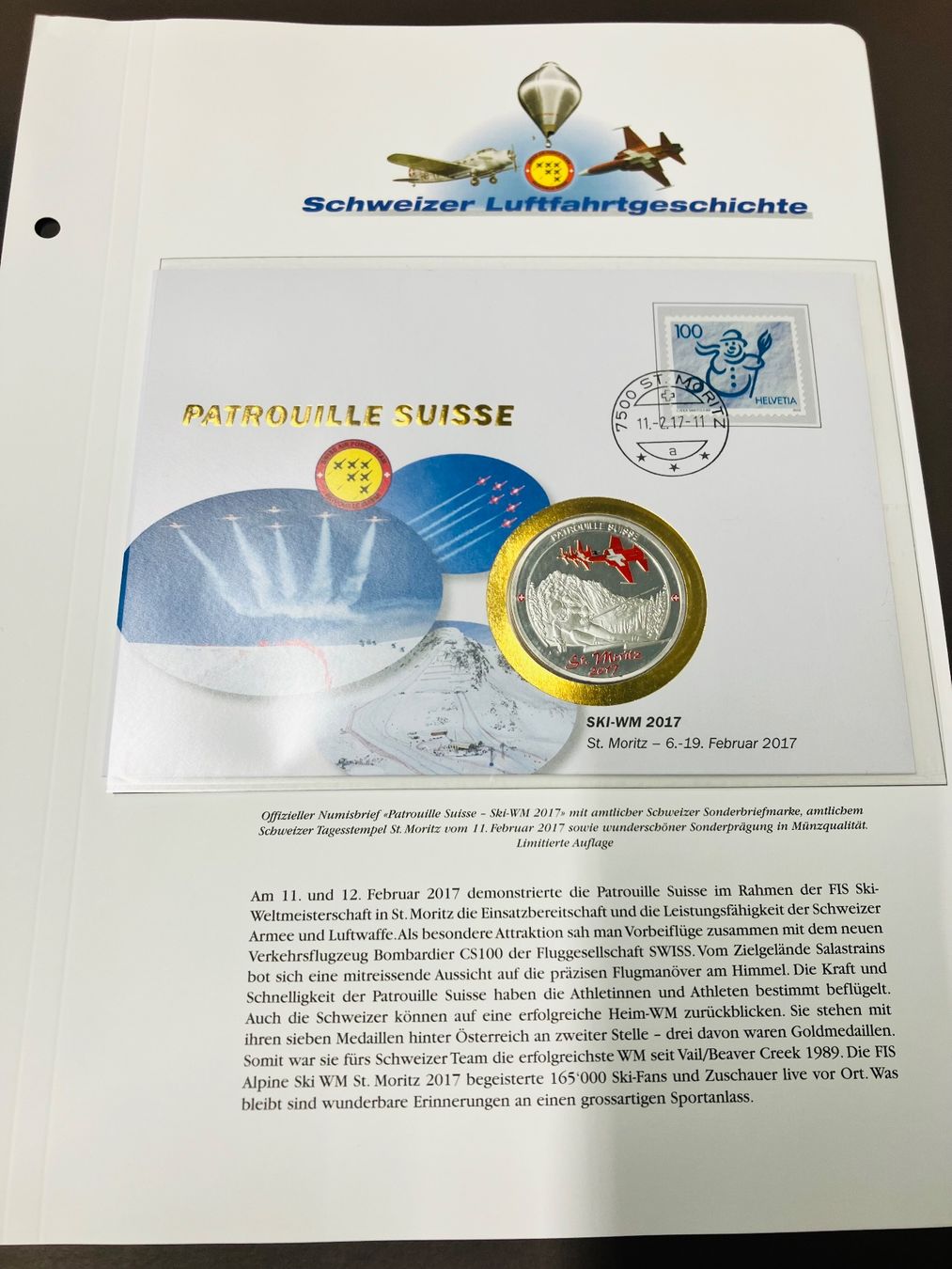 Medaglie: Patrouille Suisse  Numisbrief versilberte Medaille 2017 – Usato da Merenschwand venduto da Garfield2026 2
