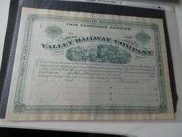 USA 1878, Eisenbahnaktie Valley Railway Company