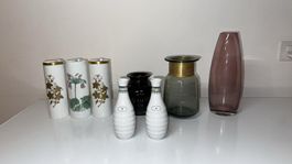 7 Deko Vasen Set Keramik Glas Vintage Blumenmuster