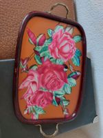 Serviertablett Holz mit Rosenmotiv und Griffen gebraucht
