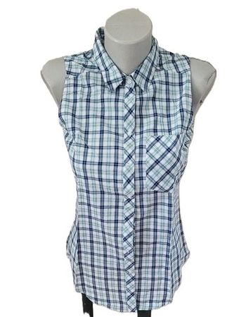 Karo Bluse Blautöne Gr. XS ärmellos