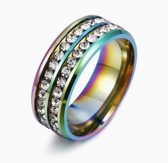Ringe: EDELSTAHLRING, REGENBOGEN,STRASS,GR. 5, CA. 1.5CM – Neu und originalverpackt aus Bad Ragaz von Schtupsi