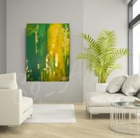 Acrylbild grün orange gold abstrakt Unikat Neu