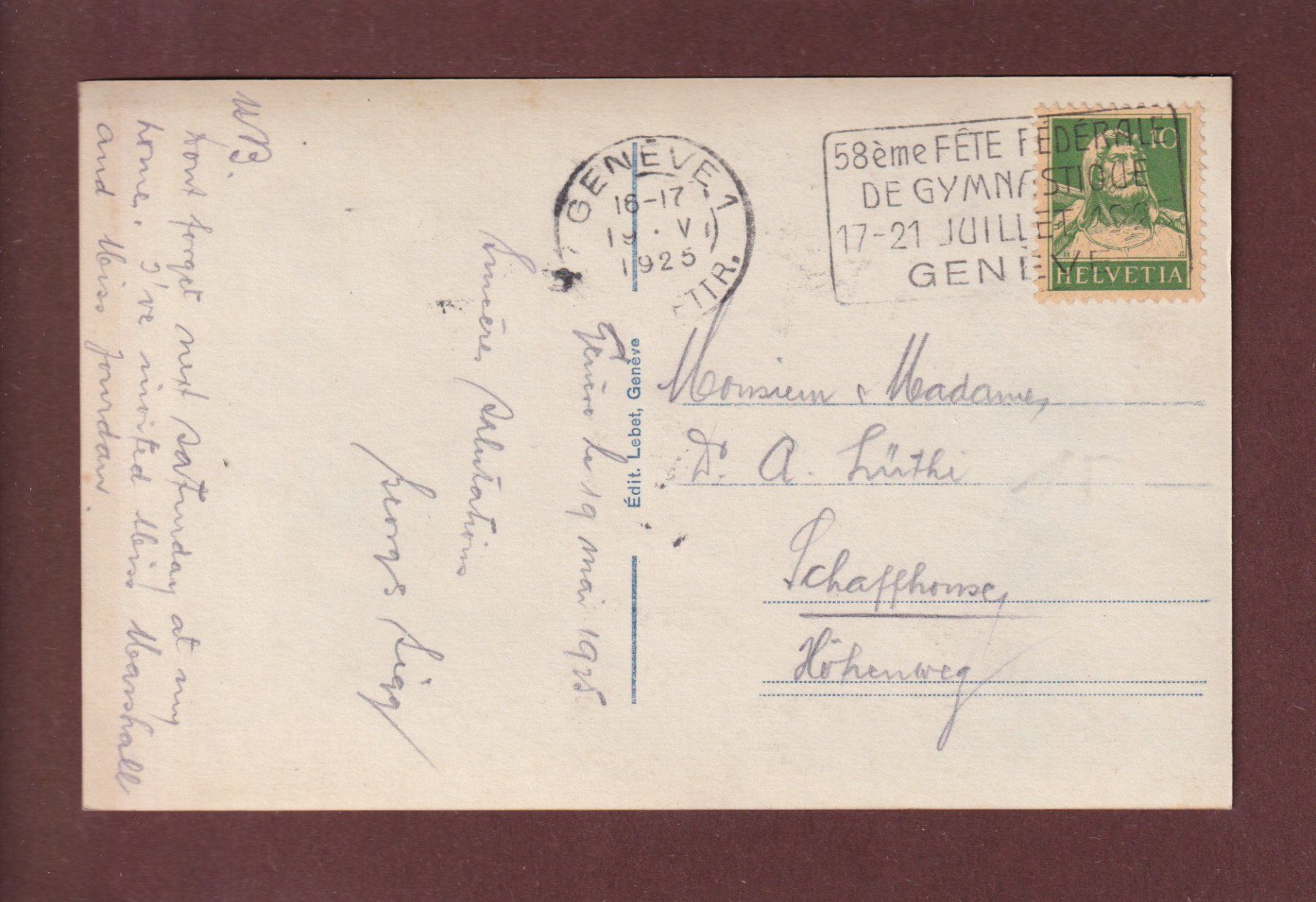 Ansichtskarten: GENEVE - Vue partielle - 1925 – Gebraucht aus Pully von nicecards 1