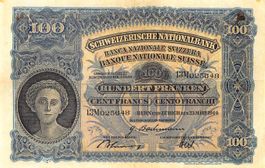 alte 100Franken-Banknote als  Werbegutschein (Repro), ab 1.-
