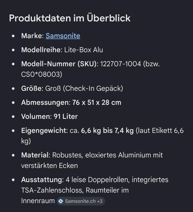 Samsonite Valigie: Reise Koffer Samsonite Lite Alu Box Type, 91 Liter – Nuovo (secondo la descrizione) da Sursee venduto da cb-marcos 5