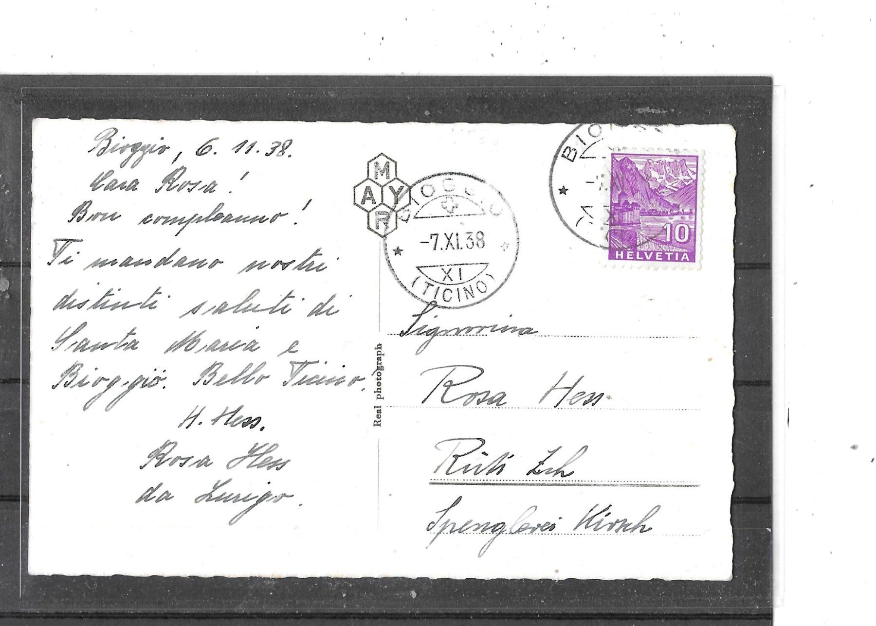 Ansichtskarten: TI Bioggio 1938 – Gebraucht aus Schocherswil von Wilare 1
