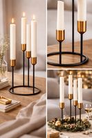 Moderner Kerzenständer Metall Schwarz Gold 4-armig Design