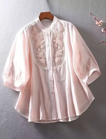 Viskosen Bluse Rosa Grösse M mit Stickerei Damenmode