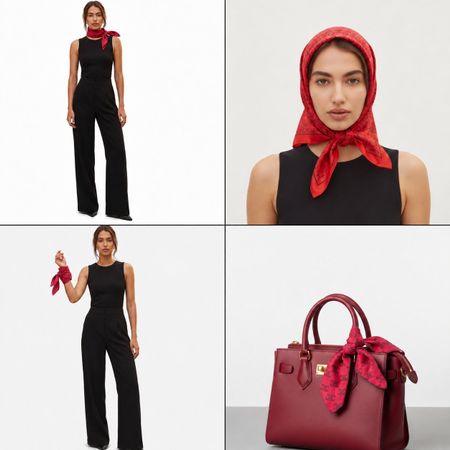 CELINE Tuch Rot Monogram Vintage 45x45