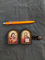 Icône / Dyptique de Voyage en Bois et Cuir / Marie et Jésus