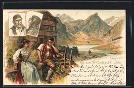 Litho Junges Paar in appenzeller Trachte
