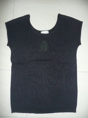 kurzarm Pullover Rippenstrick in schwarz