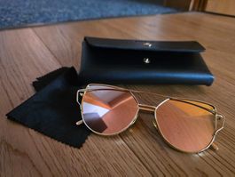 Sonnenbrille Gold Rosé verspiegelt mit Etui