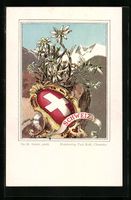 Litho Schweizer Wappen mit Edelweiss