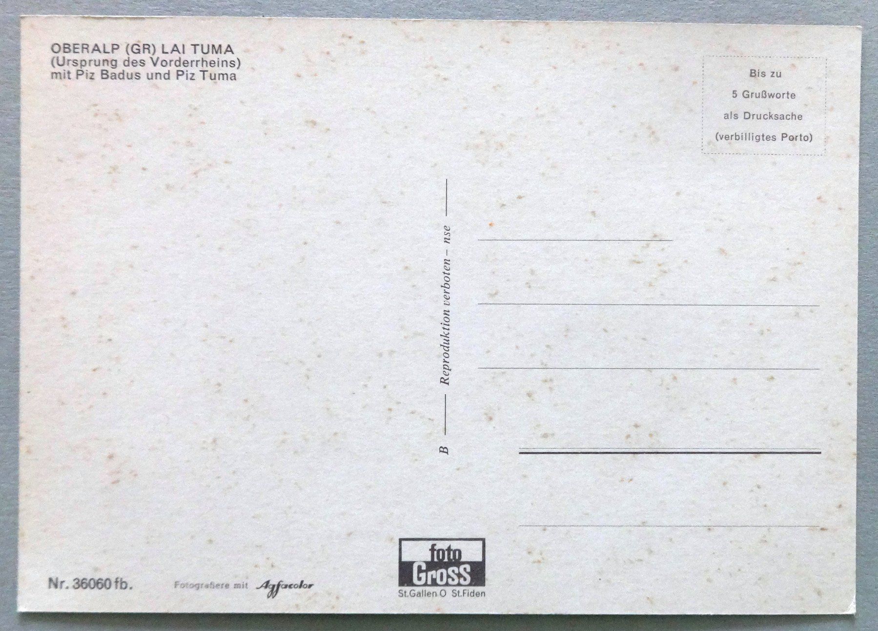 Cartoline postali: Oberalp (GR) Lai Tuna – Usato da Fétigny venduto da Billy2miny 1