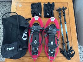 TSL 205 Raquettes femme rouge + bâtons + guêtres — lot