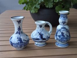 3er Set Vintage Mini-Vasen Delft Blue Holland – Handbemalt