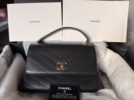 Chanel Coco Top Handle Chevron Calfskin Leather GHW