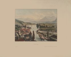 Thun altkolorierter  Stahlstich von Heisinger
