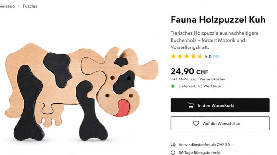 Puzzles: Fauna Holzpuzzel Kuh – Neuf (Voir description) à Zürich par Kris8050 8