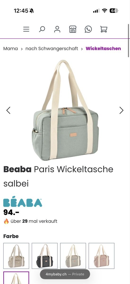 Béaba Borse: Beaba Paris Wickeltasche in Salbei – Nuovo (secondo la descrizione) da Uitikon Waldegg venduto da sdman 1
