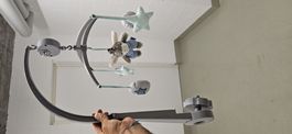 Baby Mobile Spieluhr mit Stofftieren grau/mint