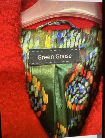 Damen Mantel Green Goose rot Strukturstoff gemustert