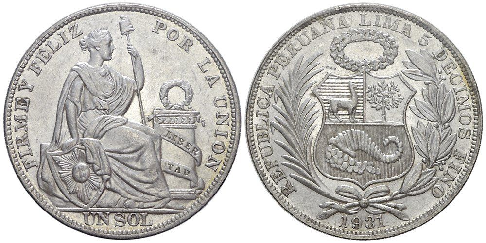 Tutti le monete: Peru, 1 Sol 1931 (002) – Usato da Chiasso venduto da Novamarketing