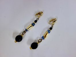 Vintage Ohrclips Clips Ohrschmuck Hänger Gold Blau 70er 80er
