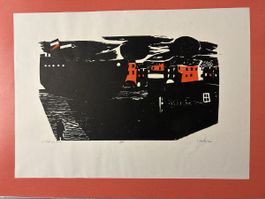 Holzschnitt-Unikat «Motiv am See» von Erwin Rehmann 1957