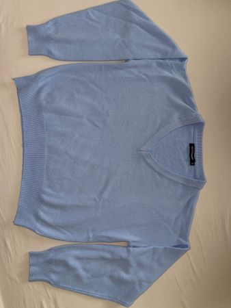 Blauer V-Ausschnitt Pullover