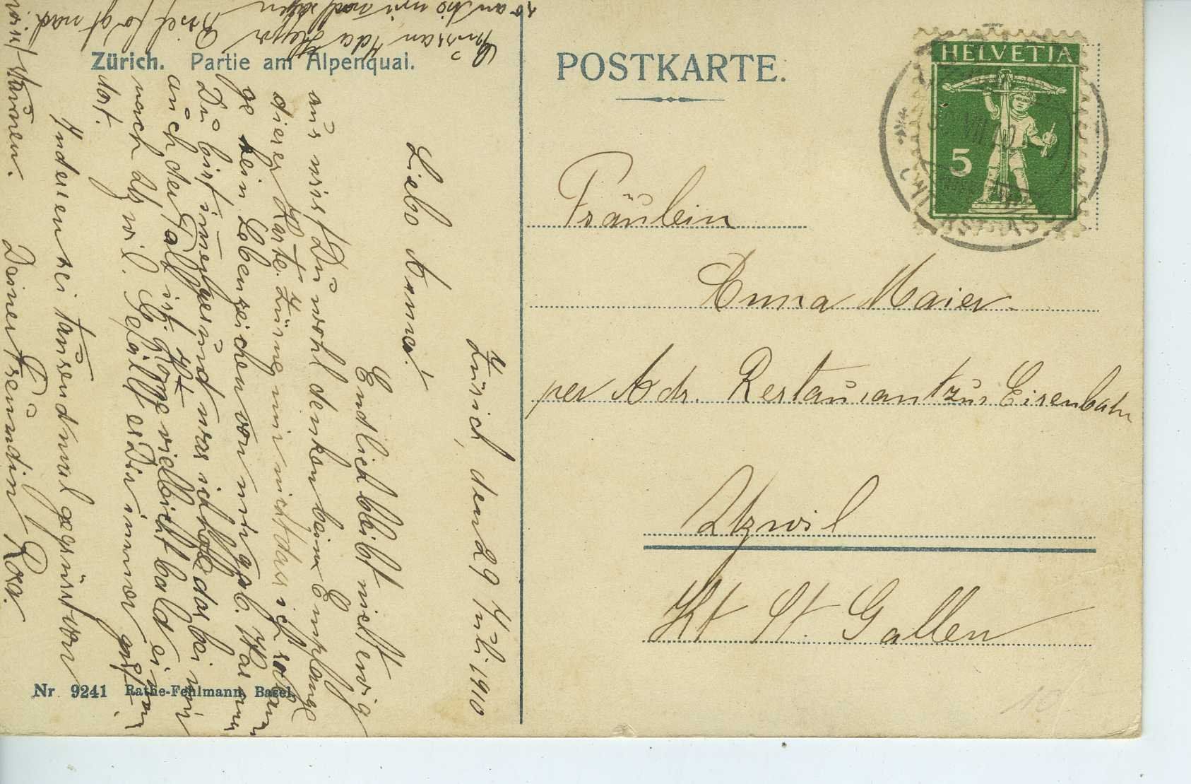 Cartoline postali: Zürich - Alpenquai  - 1910 – Usato da Schleitheim venduto da Pmschlaate 1