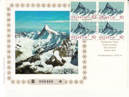 SBK 445 im 4er-Bl. auf Karte Schweizer Alpen mit ET Gletsch