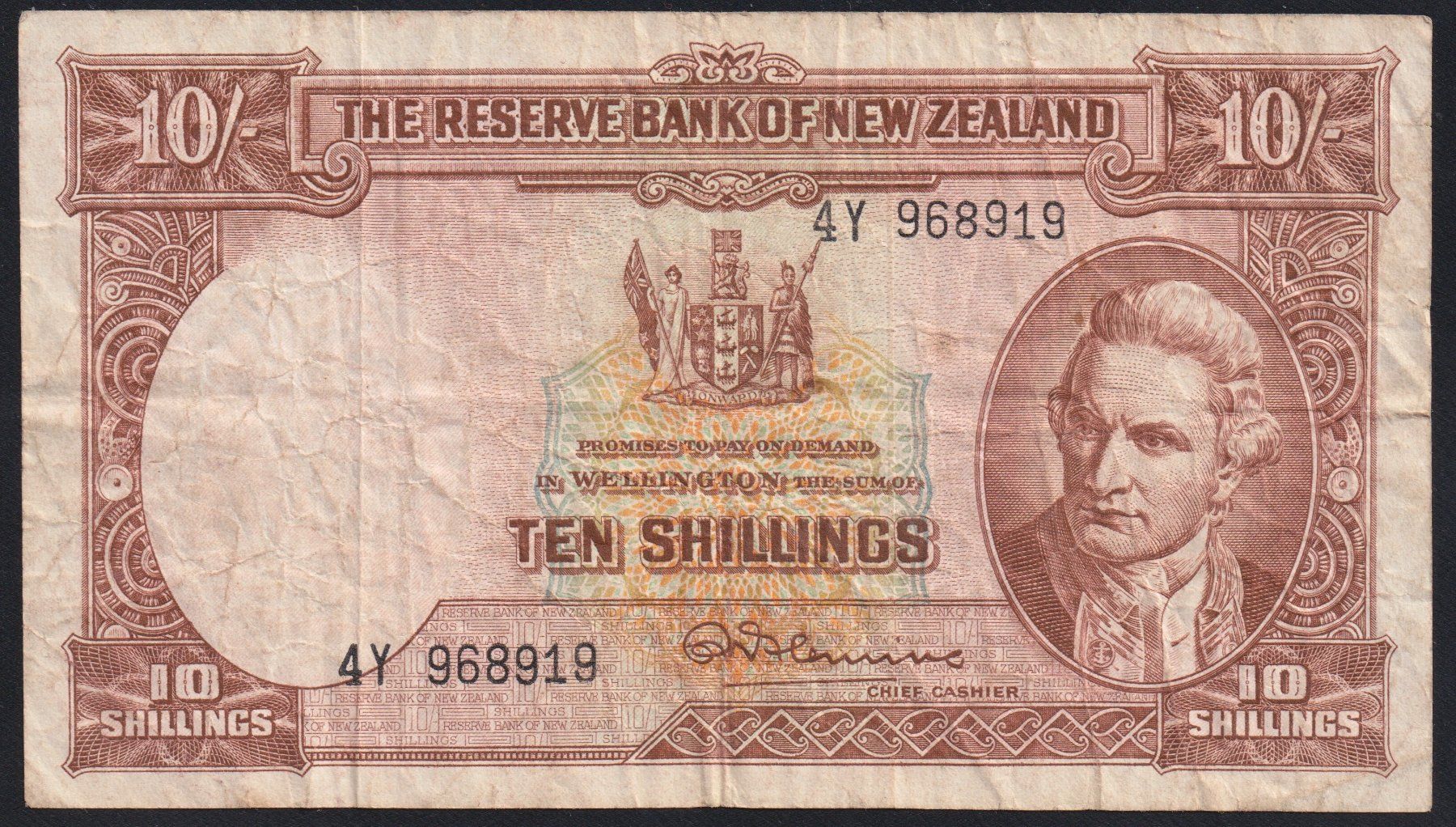 Banconote: Neuseeland 10 Shillings 1960 – Usato da Brugg AG venduto da banknoten_muesli