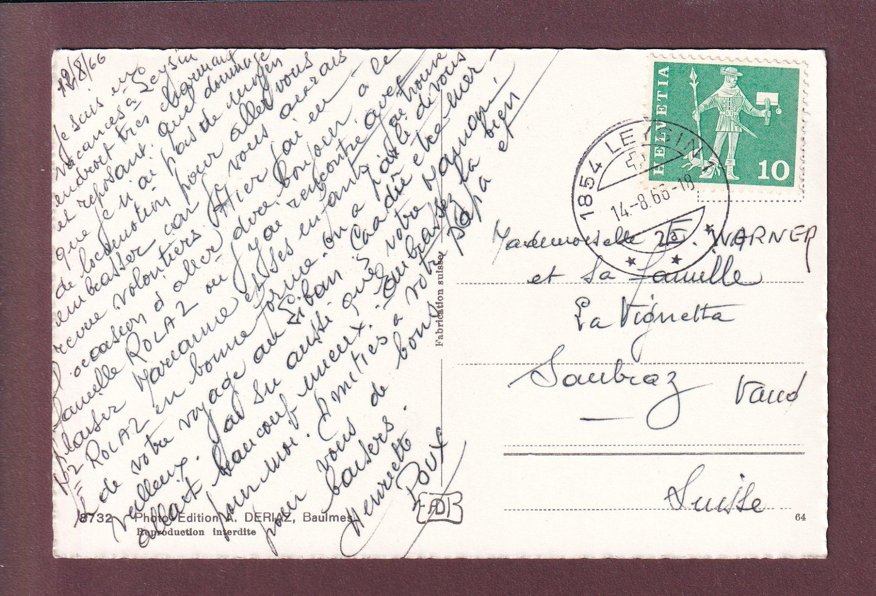 Cartoline postali: LE SEPEY - Eglise - Dents du Midi - 1966 – Usato da Pully venduto da nicecards 1