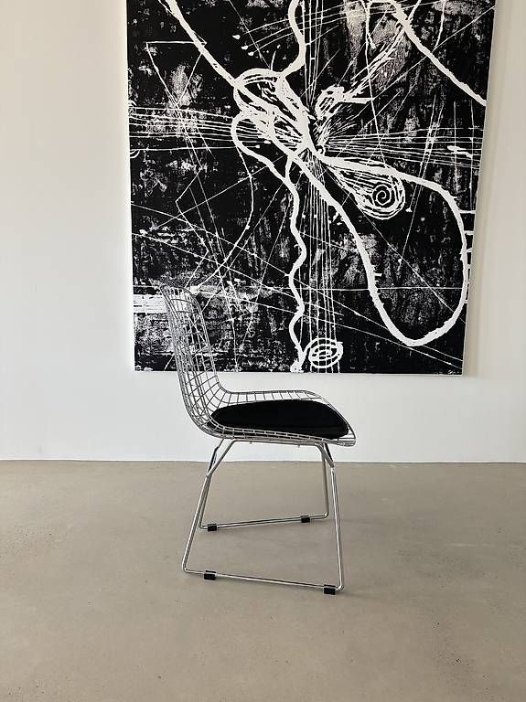 Sedie: Designer Wire Chair mit Echtlederkissen – Nuovo e nell'imballaggio originale da Münchenstein venduto da AndreHaus 1