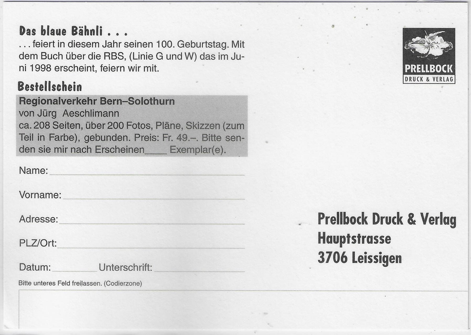 Cartoline postali: Das blaue Bähnli... RBS – Usato da Ettingen venduto da Kartenplanet 1