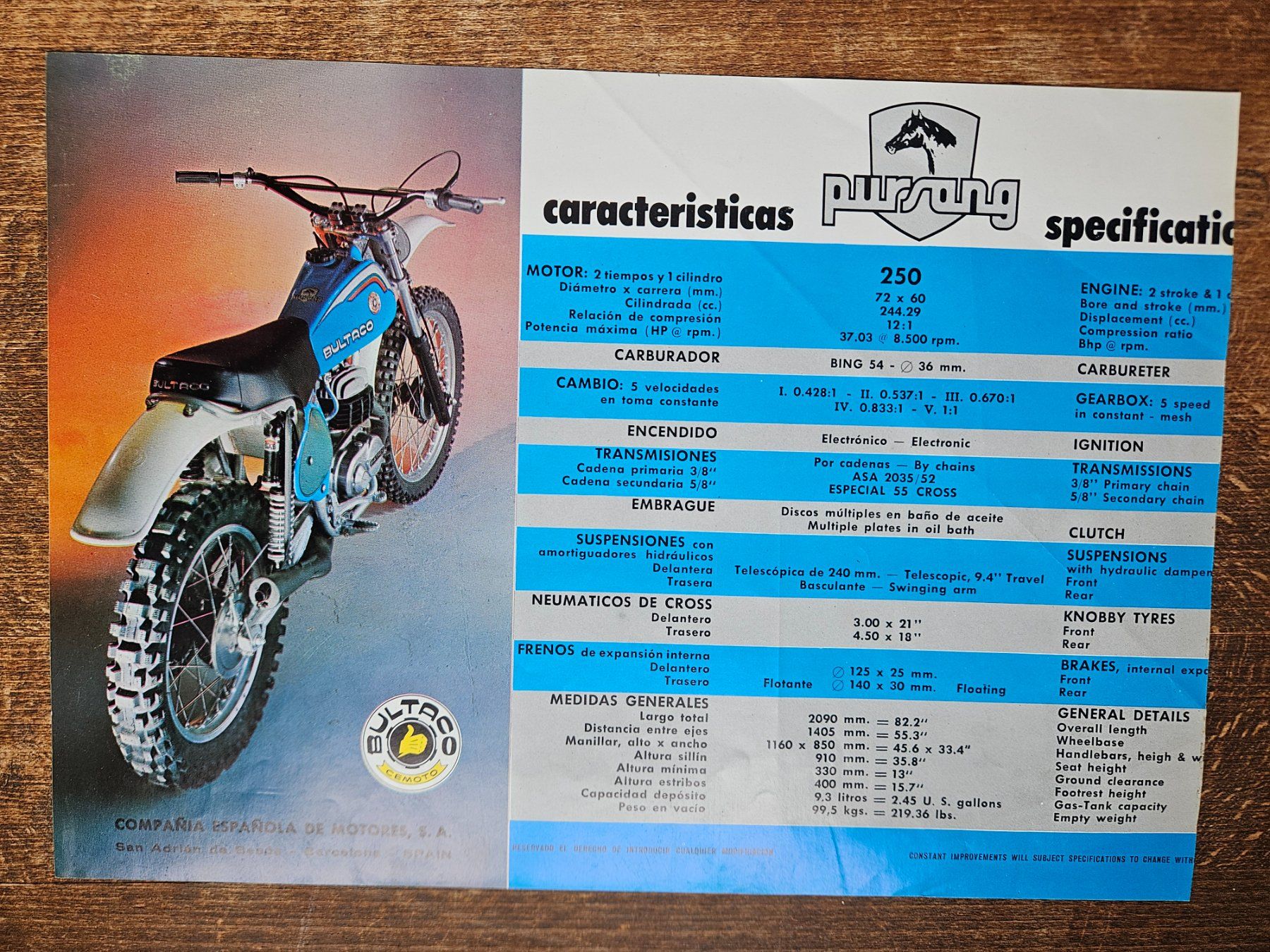Bultaco Documenti: Prospectus BULTACO PURSANG 250 – Nuovo (secondo la descrizione) da courtetelle venduto da bmwhp2 1