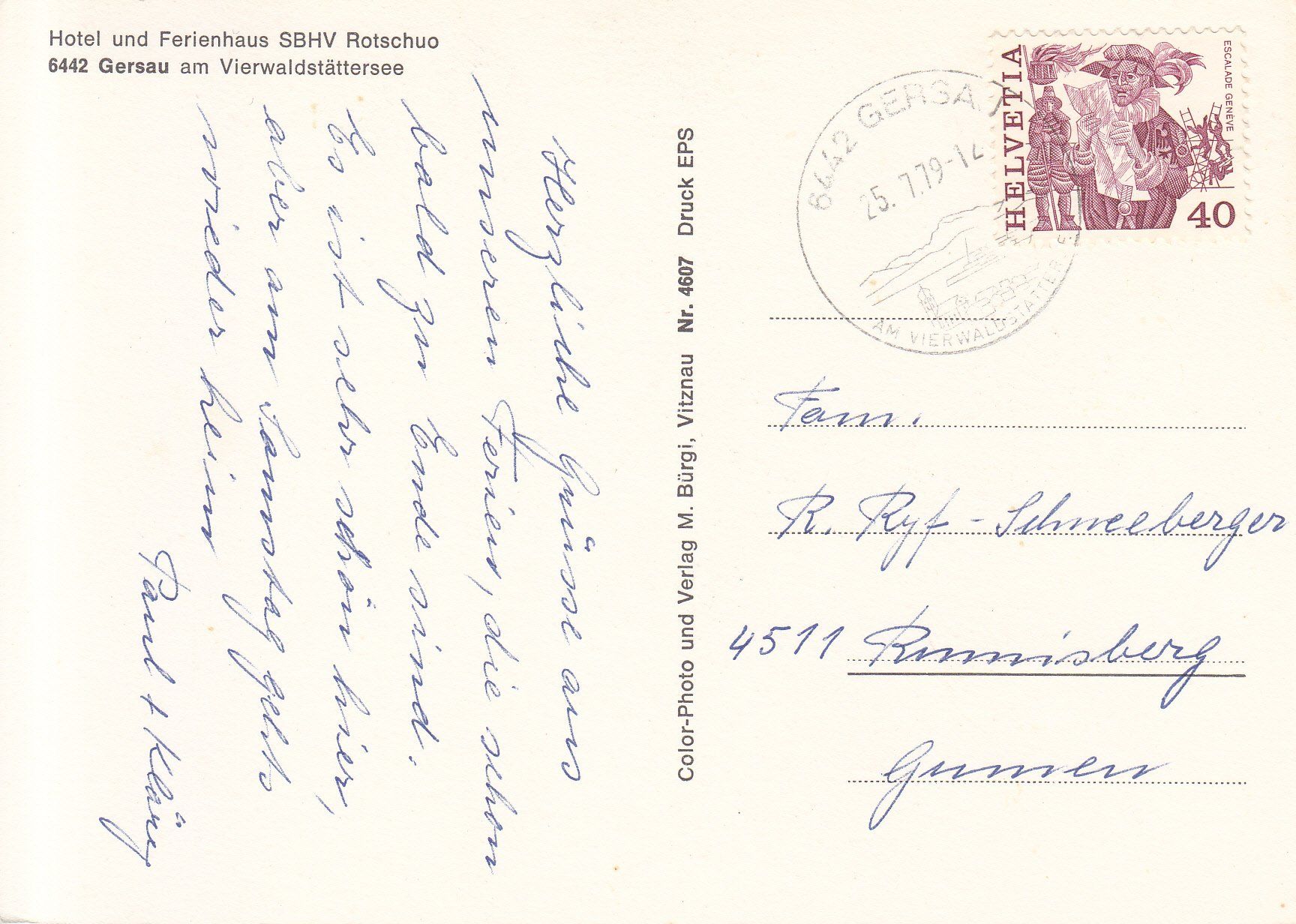 Cartoline postali: Gersau Rotschuo 1979 – Usato da Bürglen TG venduto da StampGraf 1