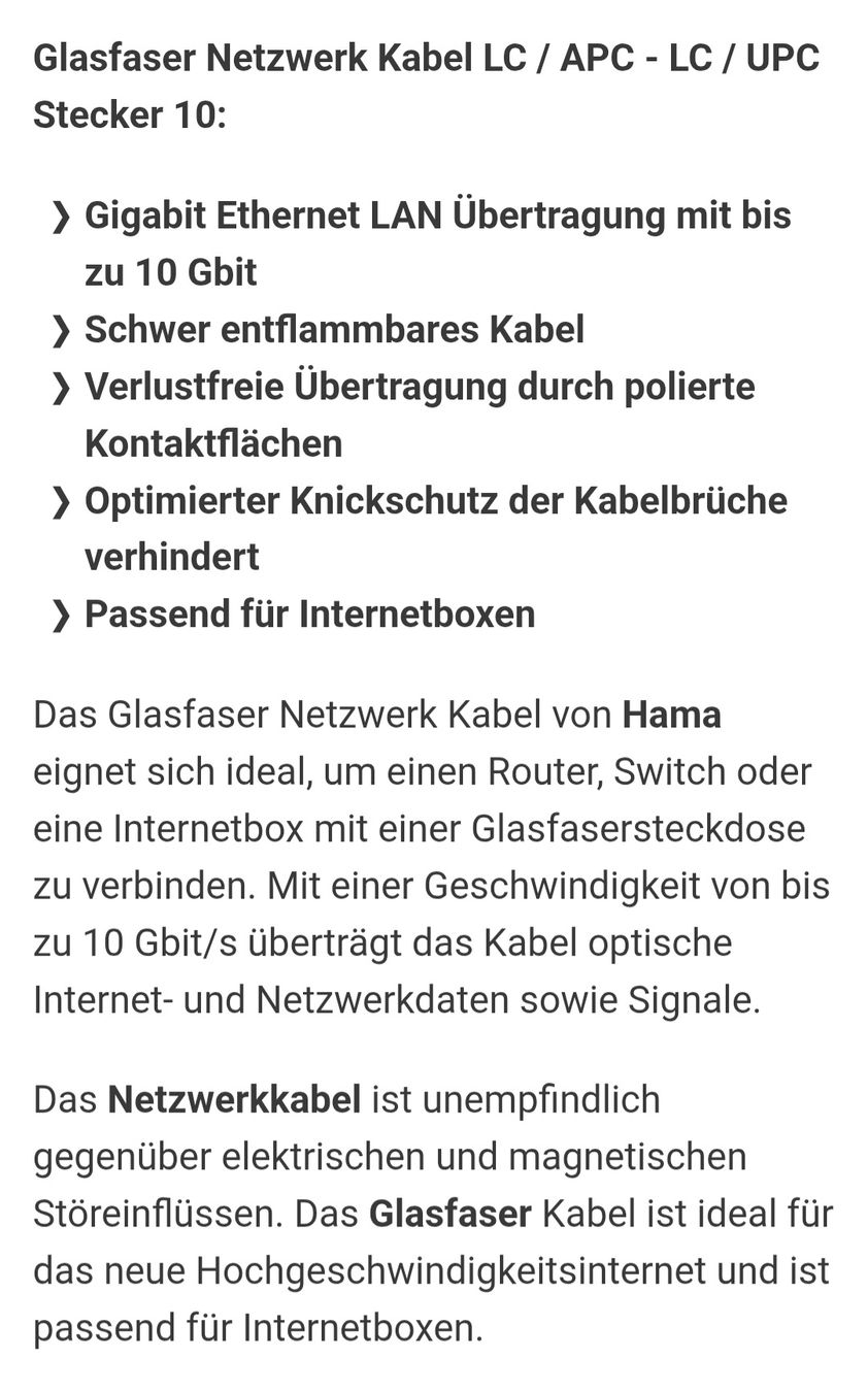 Hama Cavi: Glasfaser LWL Netzwerkkabel 9m – Nuovo e nell'imballaggio originale da Wiesendangen venduto da A1R1 1
