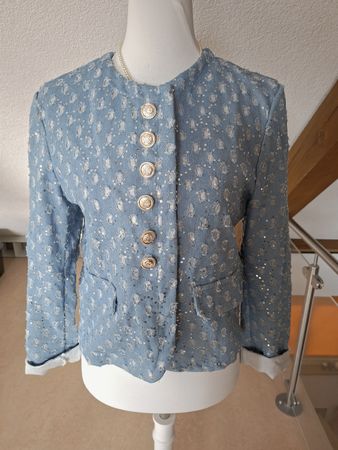 Damen Blazer blau Grösse L mit Pailletten, Made in Italy