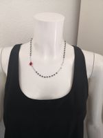 ZARA HALSKETTE SCHWARZ MIT ROSE ROT & KREUZ SILBER